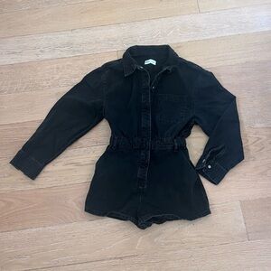Black Long-Sleeve Denim Romper Jacket